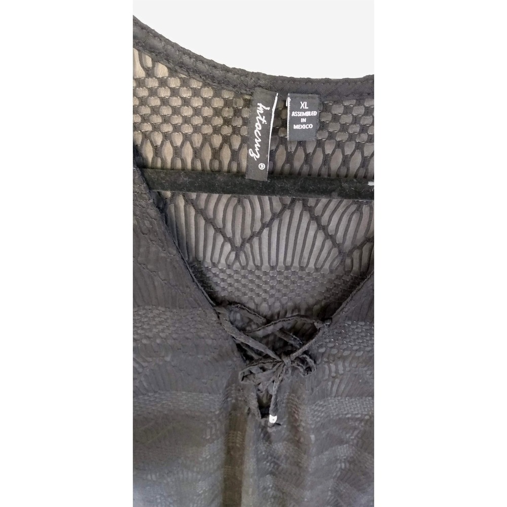 BREEZY Boho Lace Up Mesh Sheer Tunic COVER UP Whimsigoth XL Textured Jacquard - Picture 3 of 8